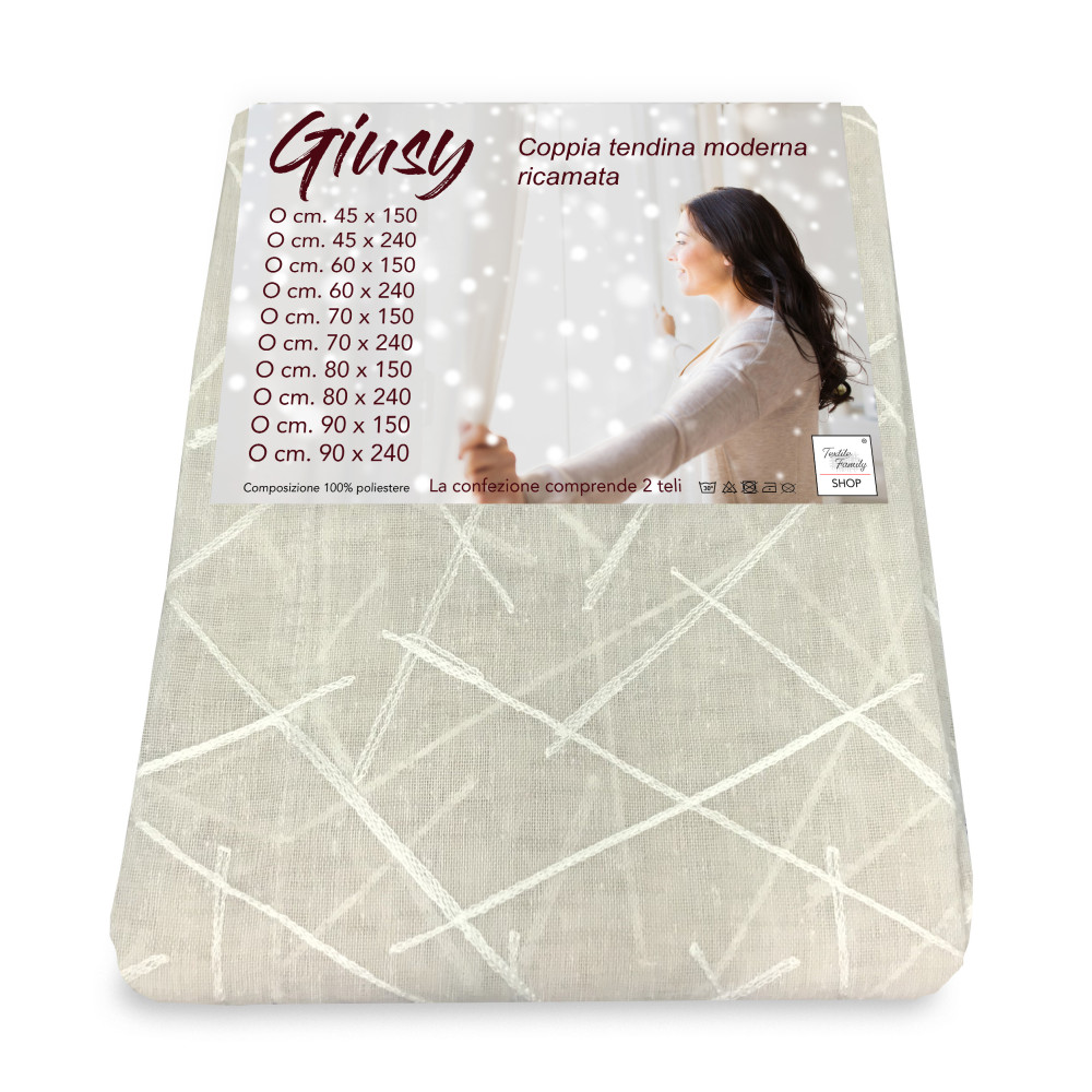 Cortina Giusy Beige - par de modernas cortinas de cristal semitransparentes con efecto bouclè en poliéster