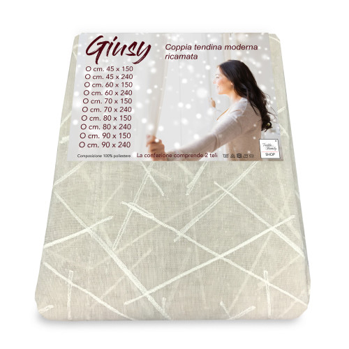 Giusy Beige curtain - paire de rideaux modernes en verre semi-transparent avec effet bouclè en polyester