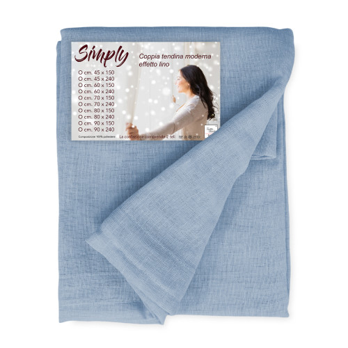 Pair of modern glass curtains SIMPLY Light blue - semi-transparent bouclé polyester fabric, tunnel edge