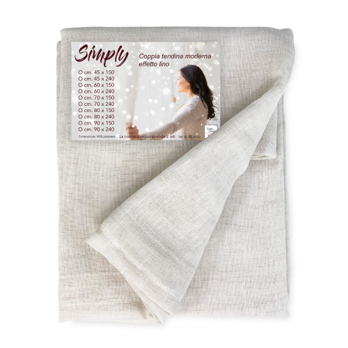 Pair of modern glass curtains SIMPLY Beige - semi-transparent bouclé polyester fabric, tunnel hem