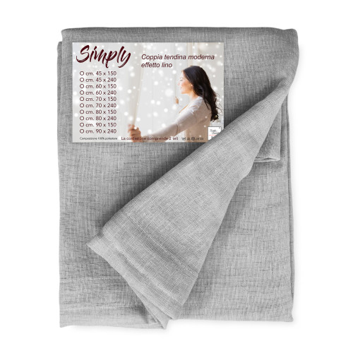 Paire de rideaux en verre modernes SIMPLY Grey - tissu polyester bouclé semi-transparent, bord tunnel