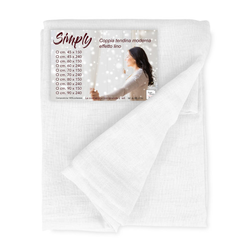 Pair of modern glass curtains SIMPLY White - semi-transparent polyester bouclé fabric, tunnel hem