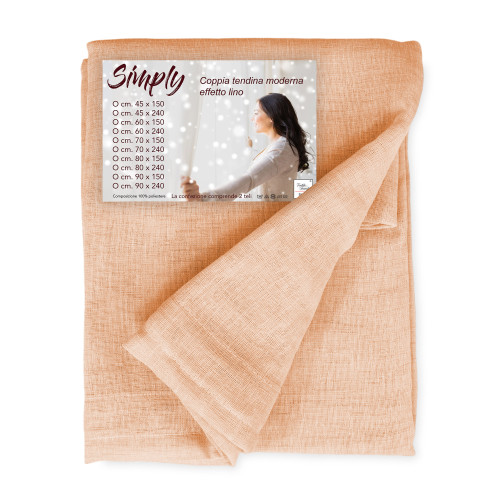 Pair of modern glass curtains SIMPLY Salmon - semi-transparent bouclé polyester fabric, tunnel hem