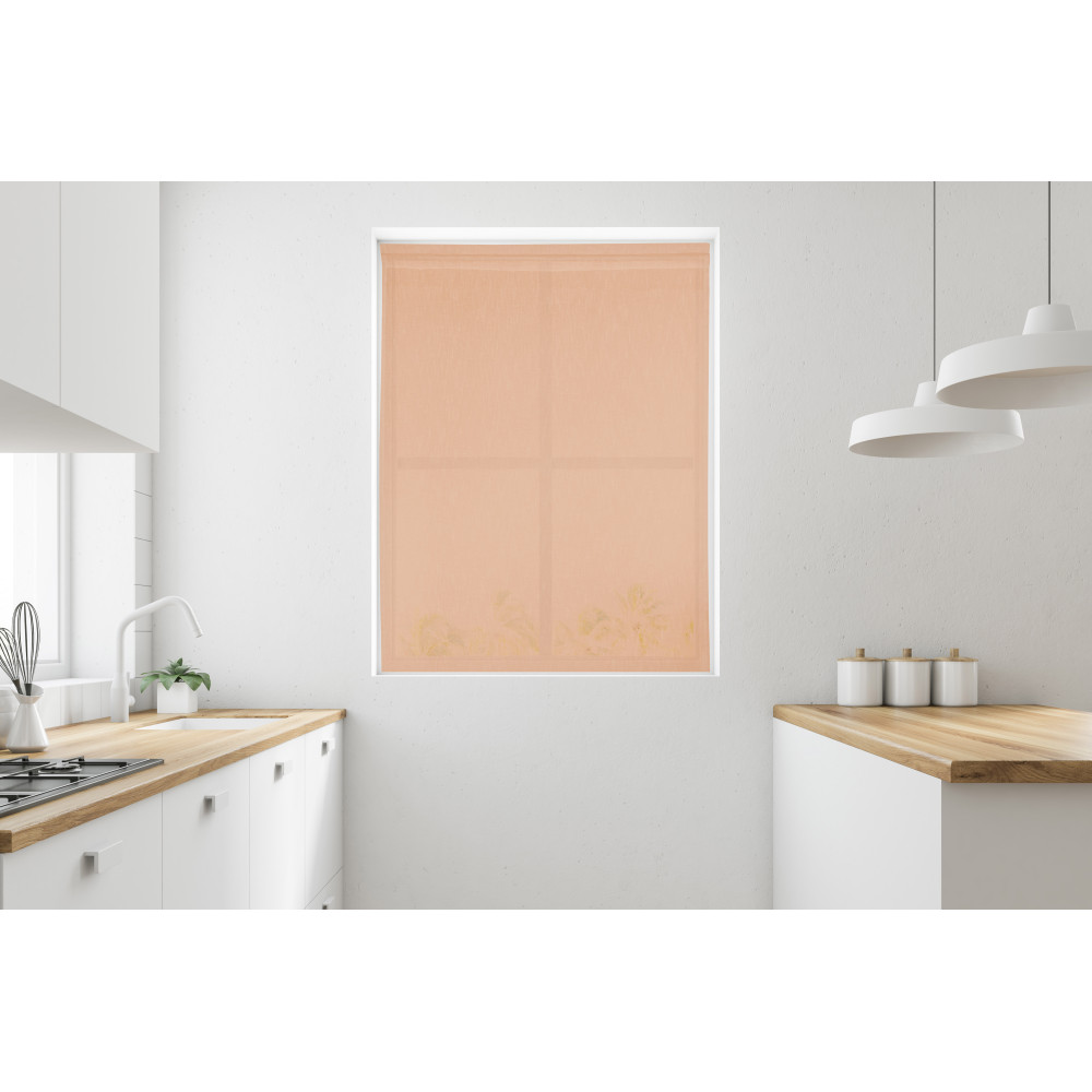 Paar moderne Glasvorhänge SIMPLY Salmon - halbtransparentes Bouclé-Polyestergewebe, Tunnelsaum