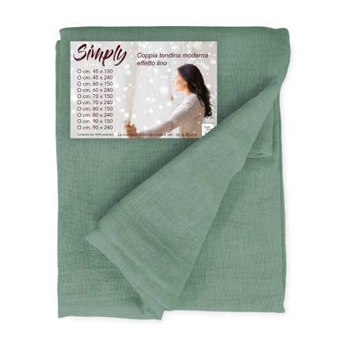 Pair of modern glass curtains SIMPLY Green - semi-transparent bouclé polyester fabric, tunnel hem