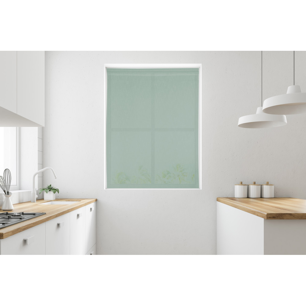 Coppia tendine vetro moderne SIMPLY Verde - tessuto poliestere bouclè semitrasparente, orlino tunnel