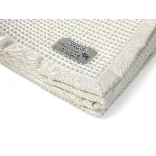 Couverture en laine mérinos & Kashmir en nid d’abeille – anti-boulochage, Made in Italy, pour berceau