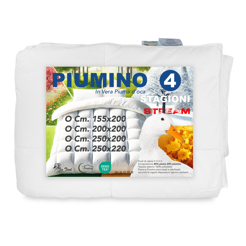 Piumino d’oca Stream 4 stagioni bianco 80% piuma 20% piumino Piumino d’oca Stream 4 stagioni bianco 80% piuma 20% piumino