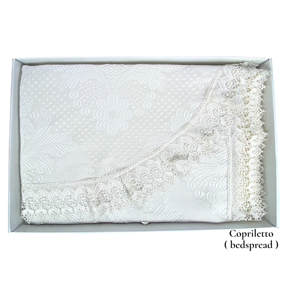 Bauletto Aurora – Ensemble de draps doubles en pur coton et couvre-lit avec dentelle macramé incrustée – Fabriqué en Italie