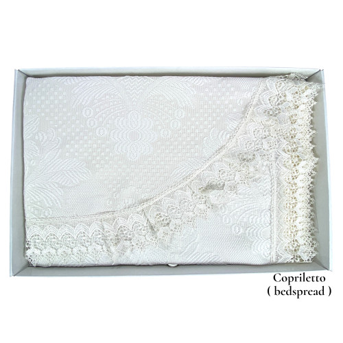 Bauletto Aurora – Pure Cotton Double Sheets Set & Bedspread with Inlaid Macramé Lace – Made in Italy