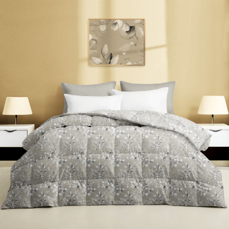 Stream Winter Doppelbettdecke 500 gr - Beige Floral gemusterte Steppdecke 80% Feder 20% Bettdecke