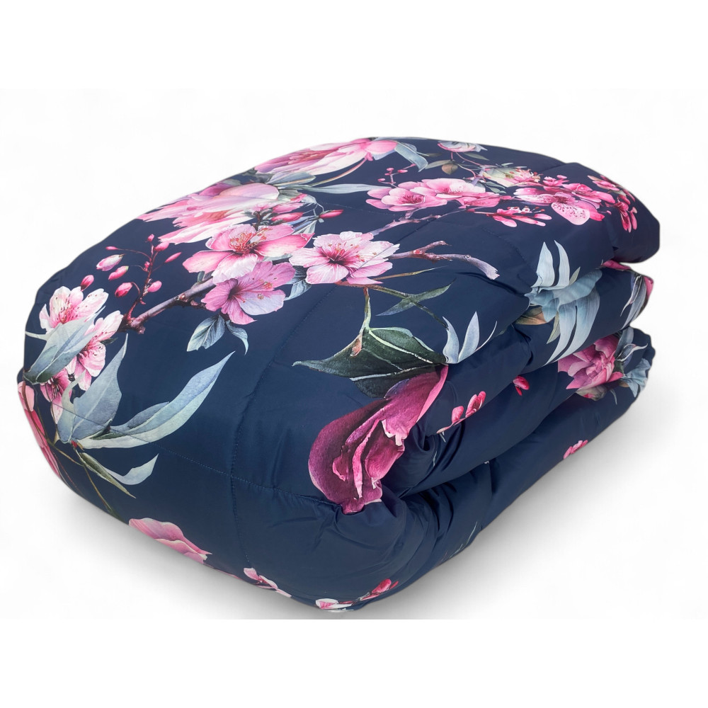Edredón Doble de Invierno Stream 500 gr - Chaqueta de Plumas 80% Plumas 20% Plumón - Floral Rosa Azul Medianoche