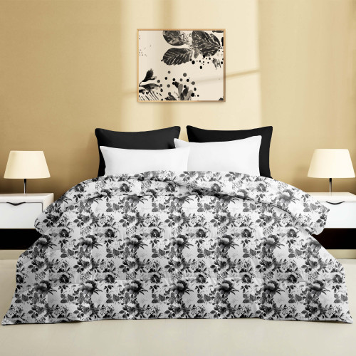 Stream Winter Double Duvet 500 gr - Doudoune 80 % Plume 20 % Doudoune - Motif Floral Encre Noire