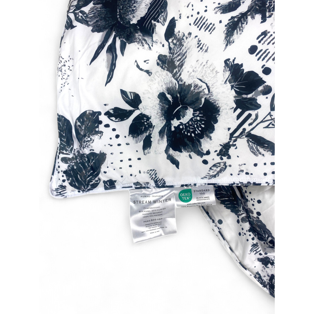 Stream Winter Double Duvet 500 gr - Down Jacket 80% Feather 20% Down Jacket - Floral Pattern Black Ink