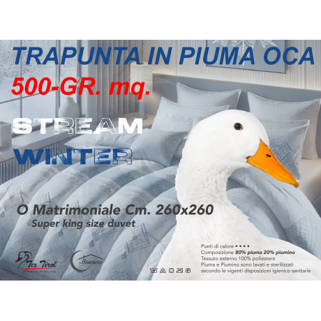 Chaud et doux avec un rembourrage de 500 gr/m². Taille double 260×260 cm, lavable en machine.