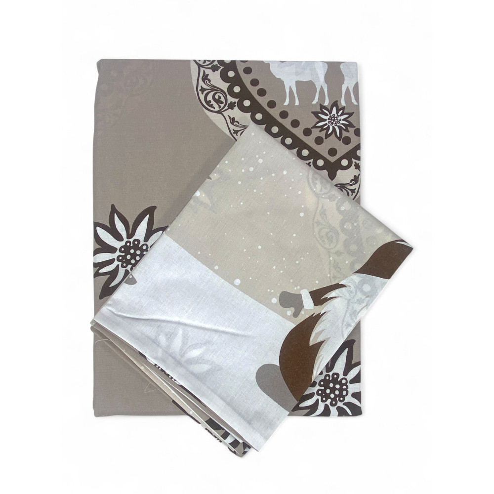 Copripiumino Tirolese Beige con Folletti - 100% Cotone, Fantasia Invernale Alpina, Morbido e Traspirante