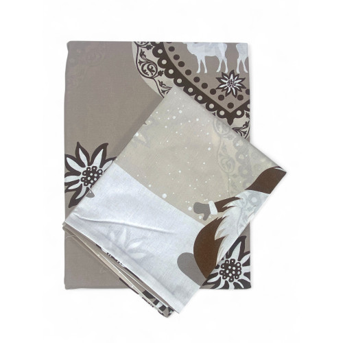 Housse de couette de Noël beige - Tyrolienne avec lutins et détails alpins