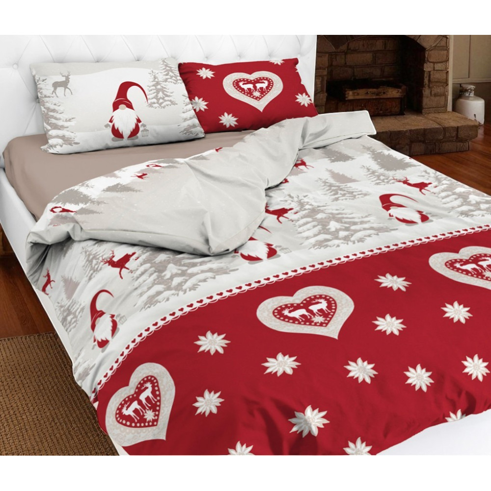 Funda nórdica Tirolesa roja con duendes navideños - 100% algodón de doble cara Funda nórdica Tirolesa roja con duendes navideños - 100% algodón de doble cara
