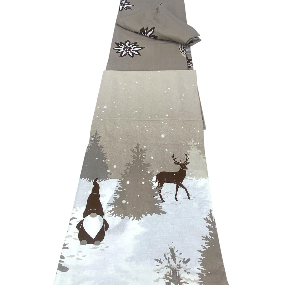 Housse de couette tyrolienne beige avec lutins - 100 % coton, motif d’hiver alpin, douce et respirante