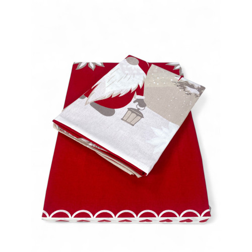 Funda nórdica tirolesa roja con duendes - 100% algodón, patrón navideño alpino, suave y transpirable