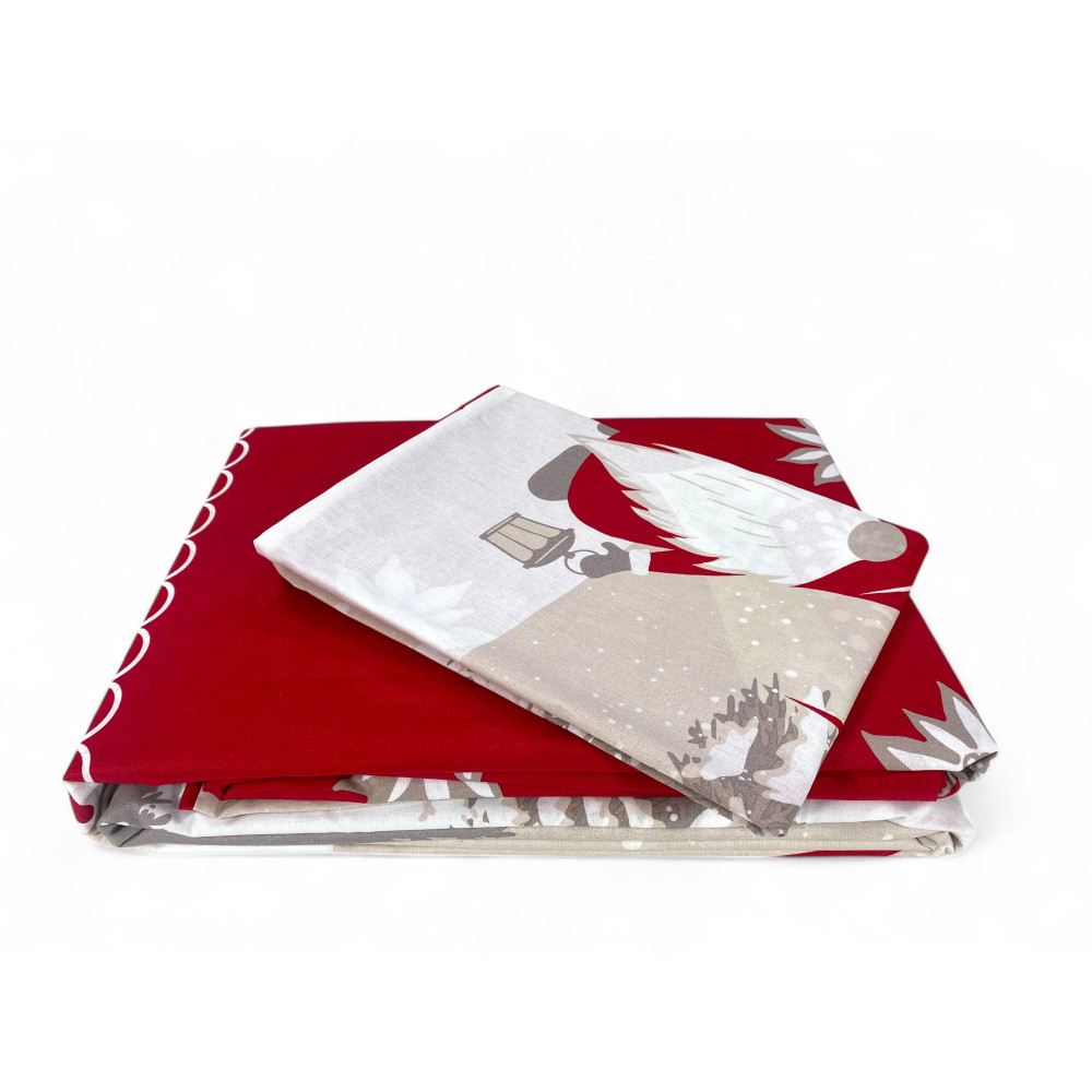 Funda nórdica tirolesa roja con duendes - 100% algodón, patrón navideño alpino, suave y transpirable
