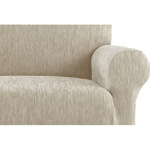 New York Hazelnut Melange Sofa Seat Cover - Anti-Pilling Ribbed Stretch Fabric - Made in Italy