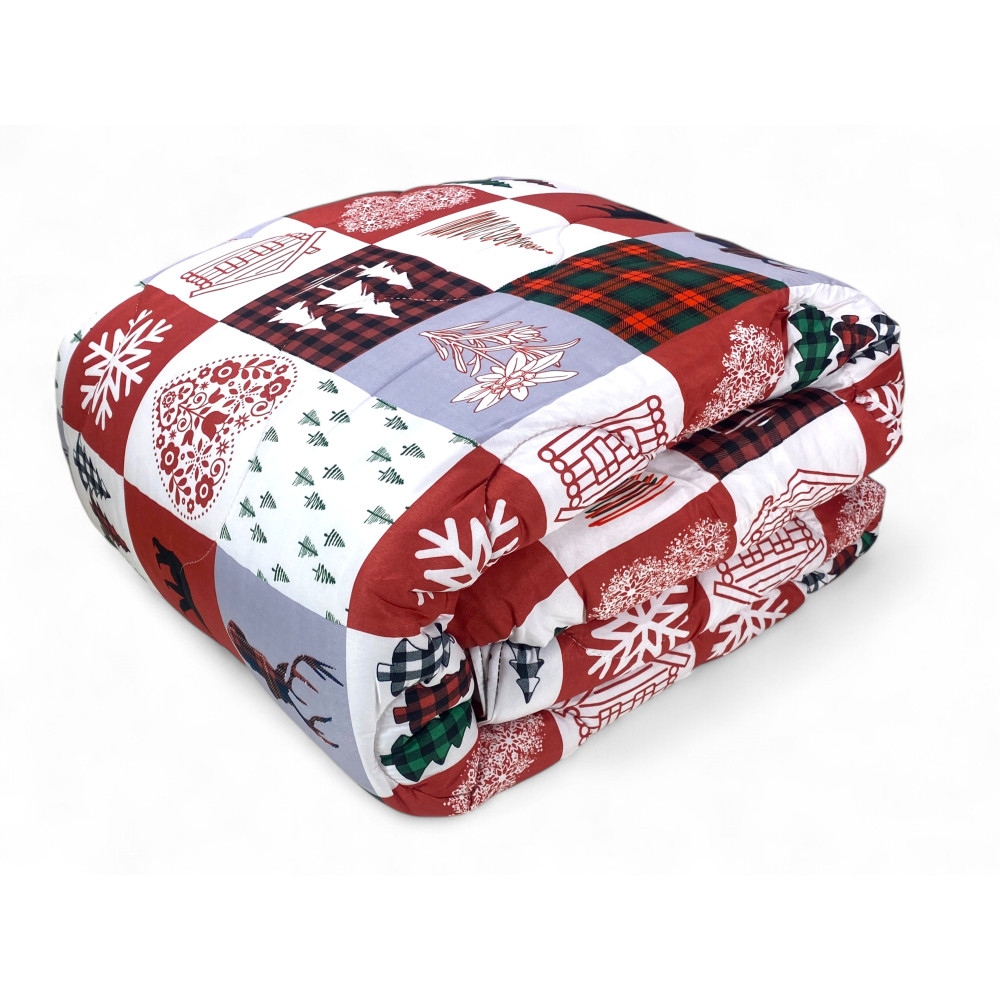 Trapunta Fiocco Quadri Rossi – Piumone invernale in stile montagna, patchwork rosso