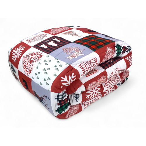 Red Check Bow Quilt – Mountain Patchwork Winter Duvet, Hypoallergenic Microfiber, Made in Italy 300 g/m²