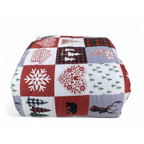 Edredón con lazo a cuadros rojos – Edredón de invierno Mountain Patchwork, microfibra hipoalergénica, Made in Italy 300 g/m²