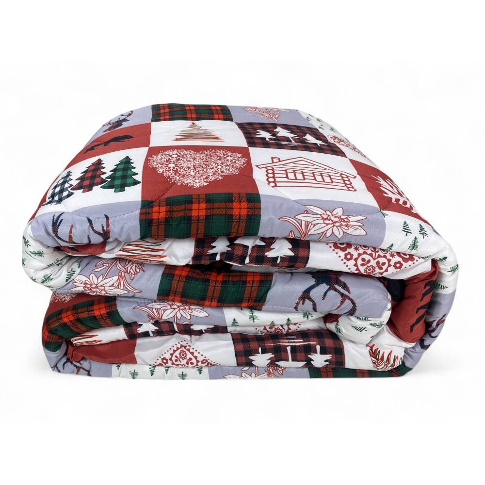 Red Check Bow Quilt – Mountain Patchwork Winter Duvet, Hypoallergenic Microfiber, Made in Italy 300 g/m²