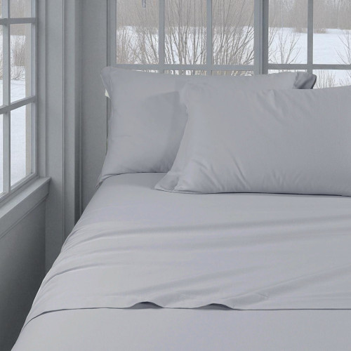 Solid Grey Flannel Winter Sheet Set – 100% Cotton Fleece, Anti-Pilling, Warm & Soft, Made in Italy