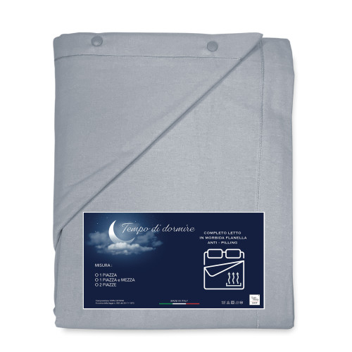 Ensemble de draps d’hiver en flanelle grise unie – 100 % molleton de coton, anti-boulochage, chaud et doux, fabriqué en Italie