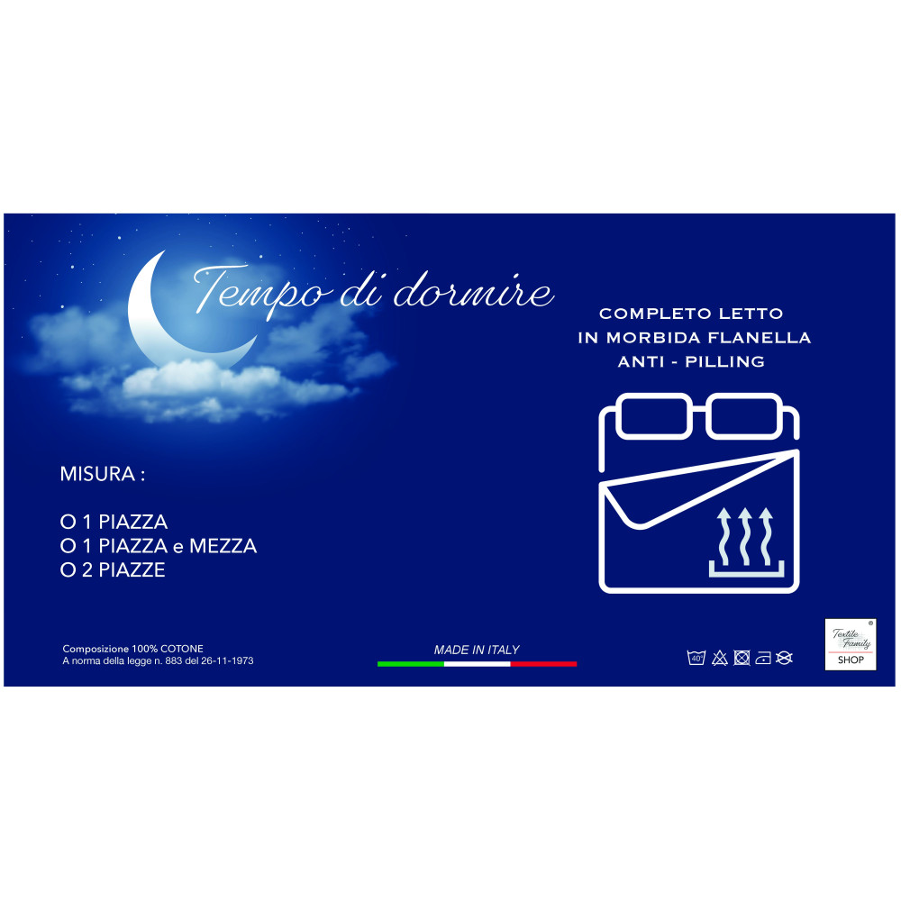 Ensemble de draps d’hiver en flanelle bleue unie – 100 % molleton de coton, anti-boulochage, chaud et doux, fabriqué en Italie