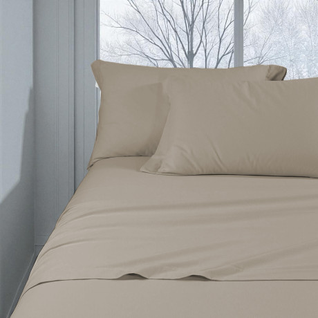 Solides taupefarbenes Flanelllaken-Set – 100% warme und weiche Baumwolle