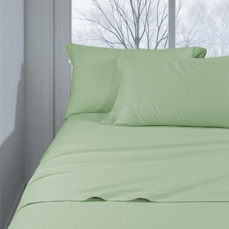 Ensemble de draps en flanelle verte unie – 100 % coton chaud et doux