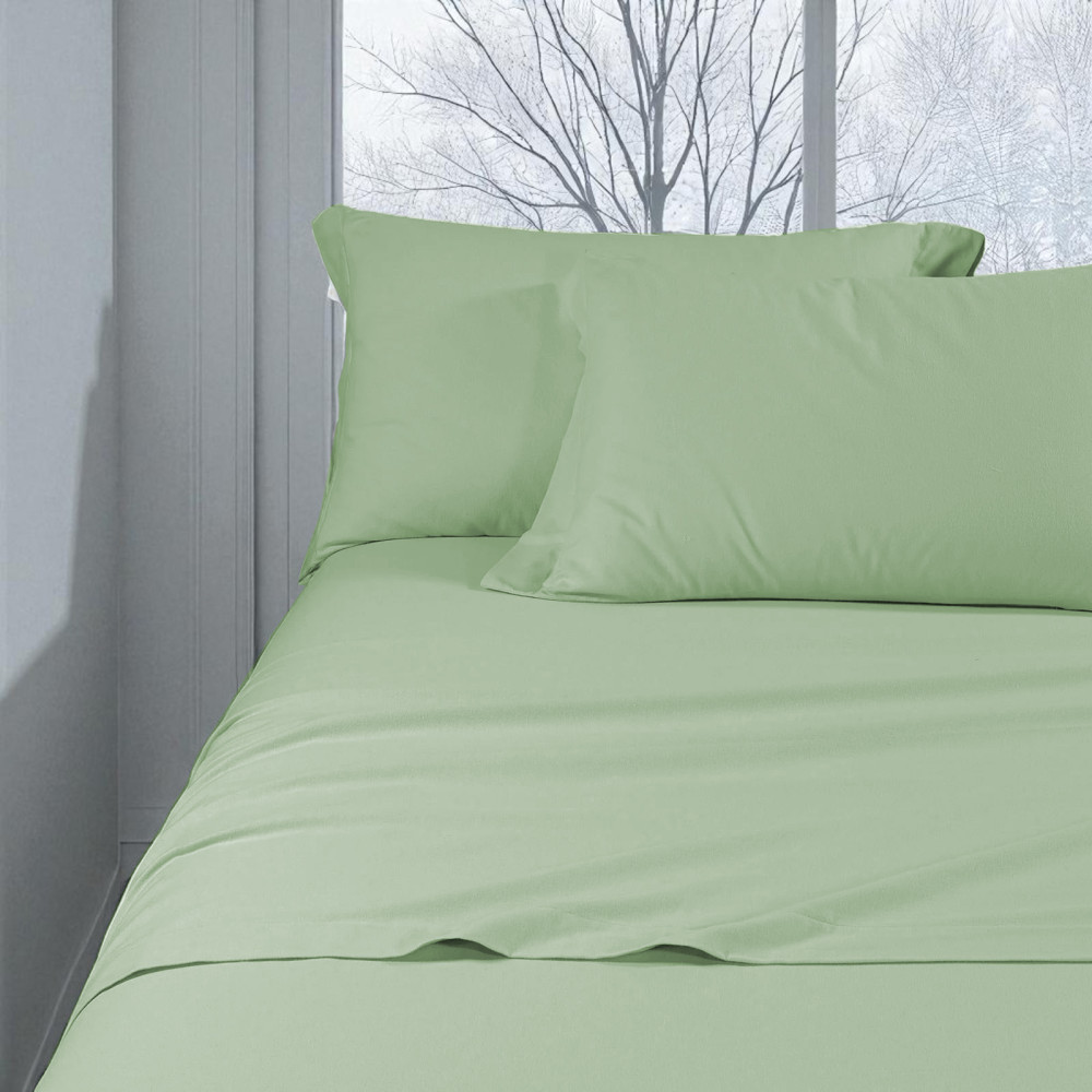 Einfarbiges grünes Flanelllaken-Set – 100% warme und weiche Baumwolle