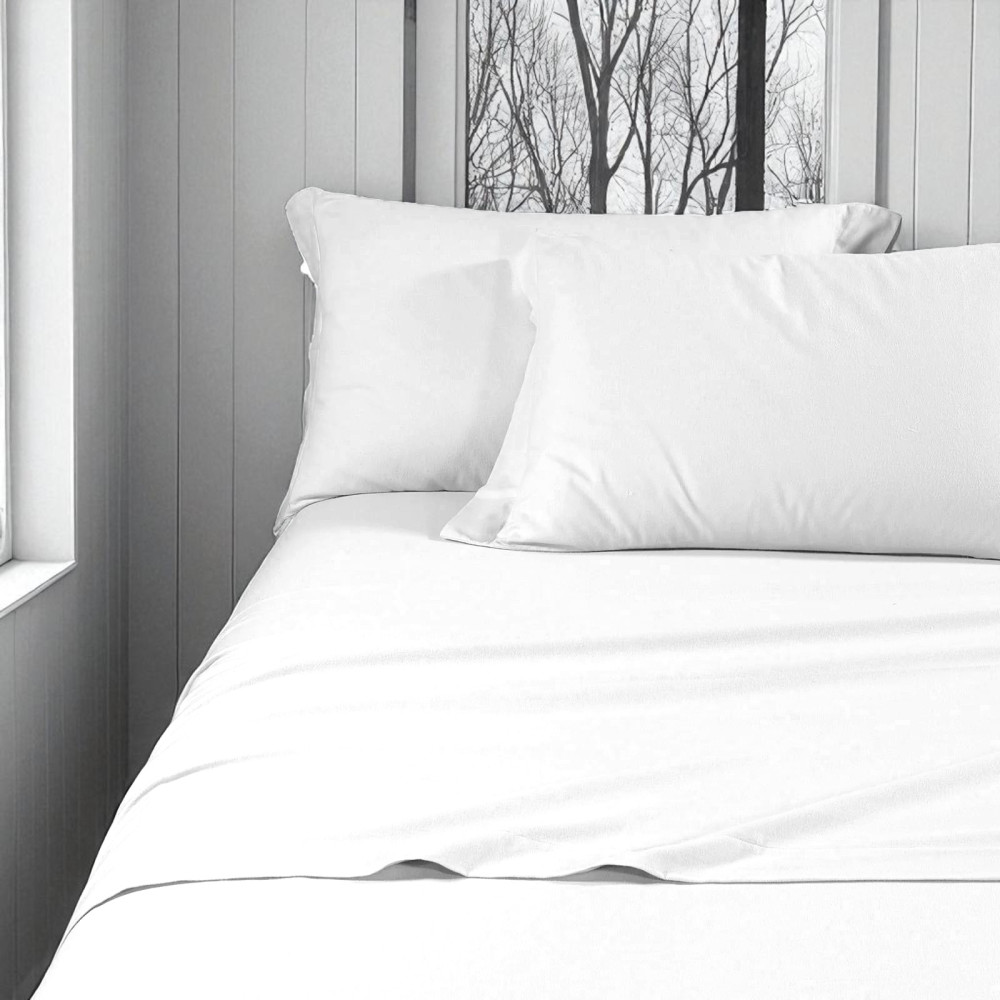 Ensemble de draps en flanelle blanche unie – 100 % coton chaud et doux