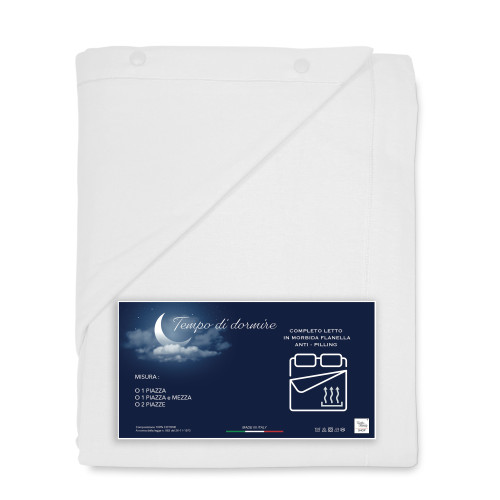 Ensemble de draps d’hiver en flanelle blanche unie – 100 % molleton de coton, anti-boulochage, chaud et doux, fabriqué en Italie
