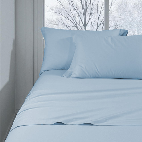 Juego de sábanas de franela azul de color liso – 100% algodón cálido y suave