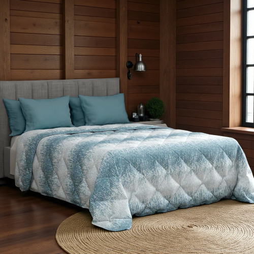 Kot Bollicine Teal Quilt - Couvre-lit d’hiver en pur coton - Fabriqué en Italie, rembourrage hypoallergénique