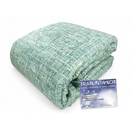 Trapunta Kot Coco Verde - Copriletto in puro cotone con design a quadri.