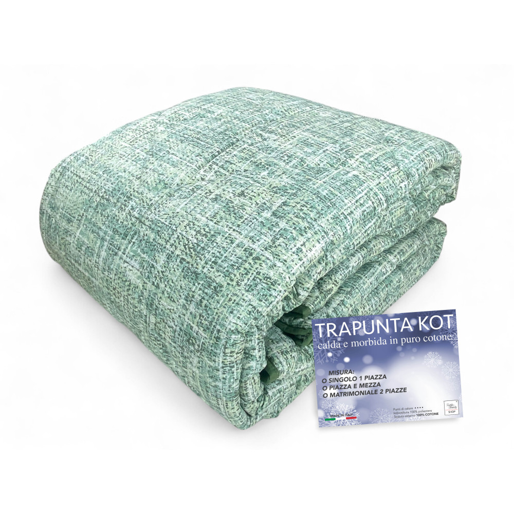 Trapunta Kot Coco Verde - Copriletto in puro cotone con design a quadri.