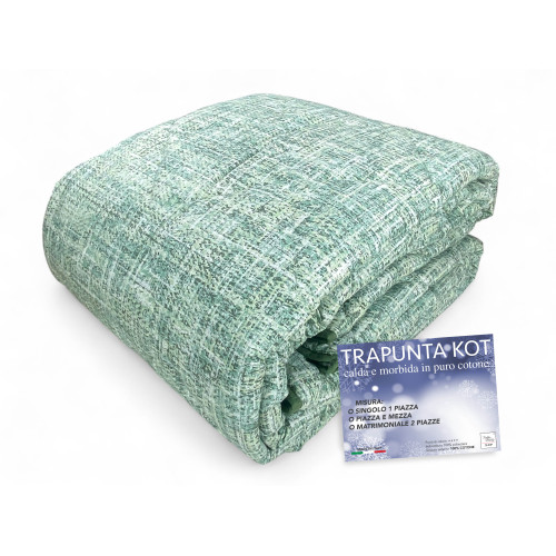Trapunta Kot Coco Verde - Copriletto in puro cotone con design a quadri.
