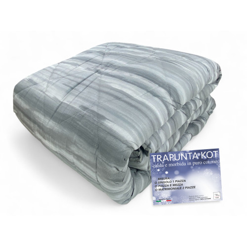 Grey brushed Kot quilt - Winter bedspread in pure cotton - Made in Italy, hypoallergenic padding