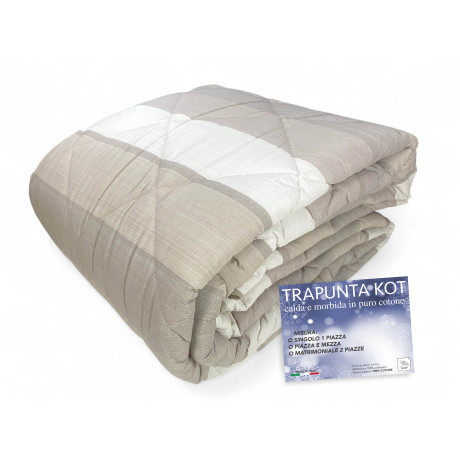 Trapunta Kot Riga Beige - Copriletto in puro cotone con design a righe.
