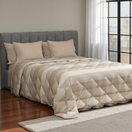 Trapunta Kot Riga Beige - Copriletto in puro cotone con design a righe.