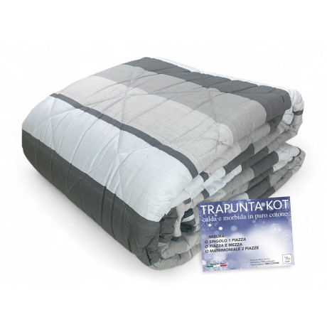 Trapunta Kot Riga Grigio - Copriletto in puro cotone con design a righe grigie.