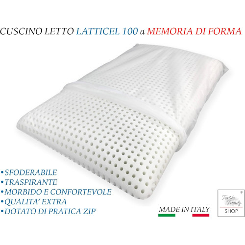 Viscoelastic pillow Latticel 100, breathable and anatomical with shape memory - Hypoallergenic and soft, white, 45 x 75 cm