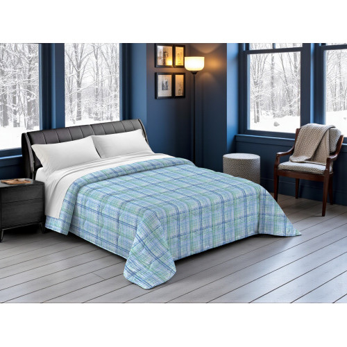 Blue Tyrolean blanket - Winter check pattern on a light blue and green background