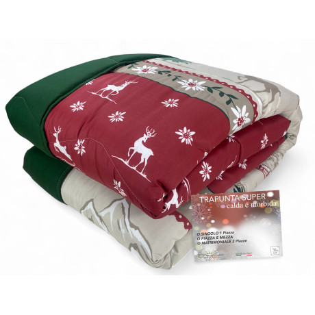 Super winter quilt with chalet pattern - Red green duvet Made in Italy